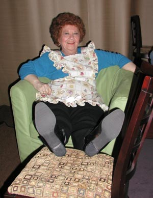  Charlotte Rae resting her feet after a hard day's work at the rehersal.